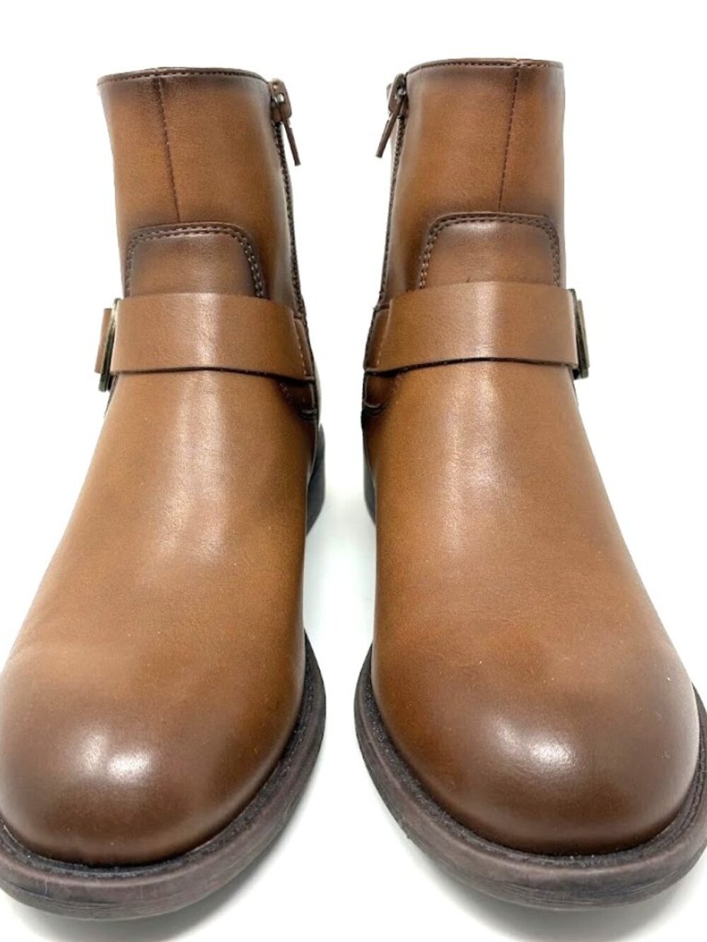 FRYE AND CO. Cormac Brown Faux Leather Ankle Boots Women’s 7M Buckle Zip Short